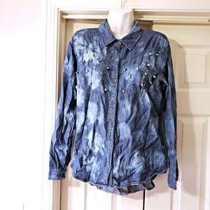 BDG Blue Jean Shirt With Spikes Size M